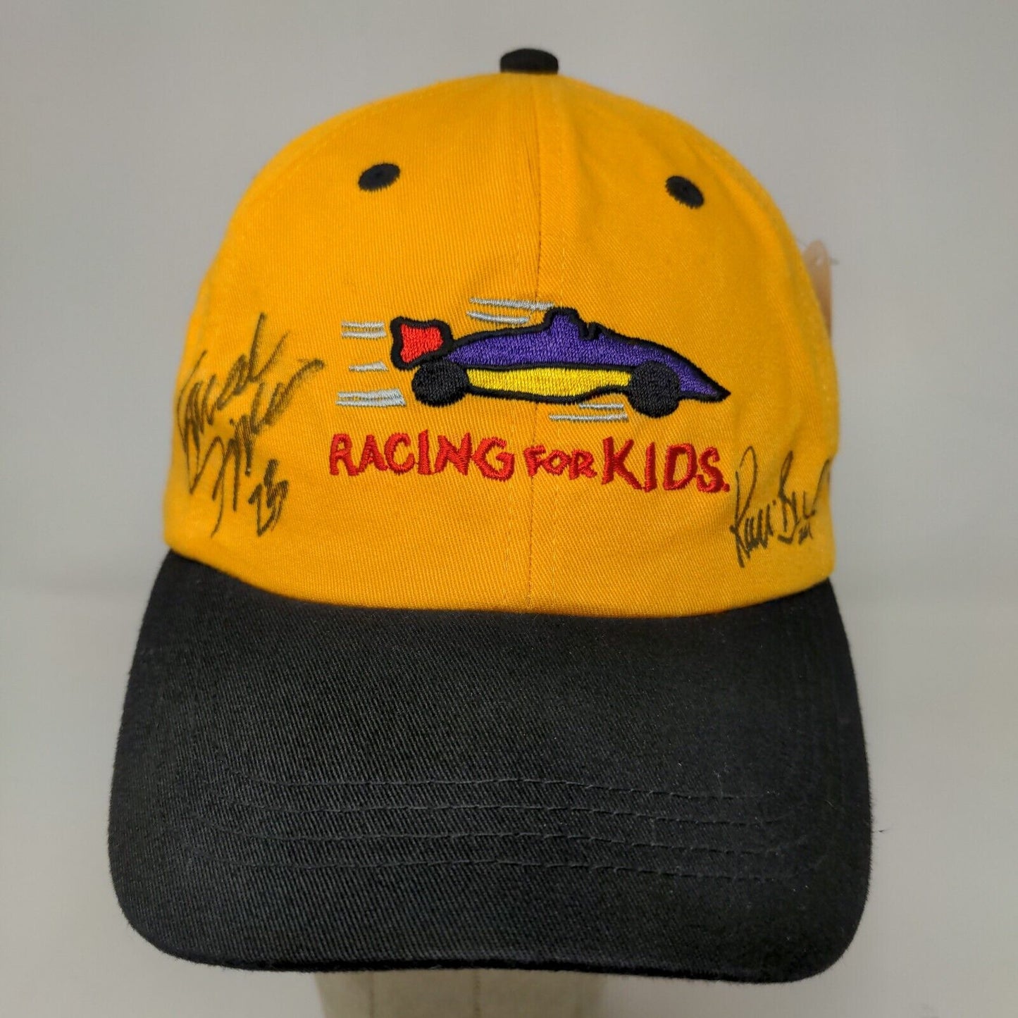 Racing for Kids Men's Strapback Hat Yellow Autographed Embroidered Logo