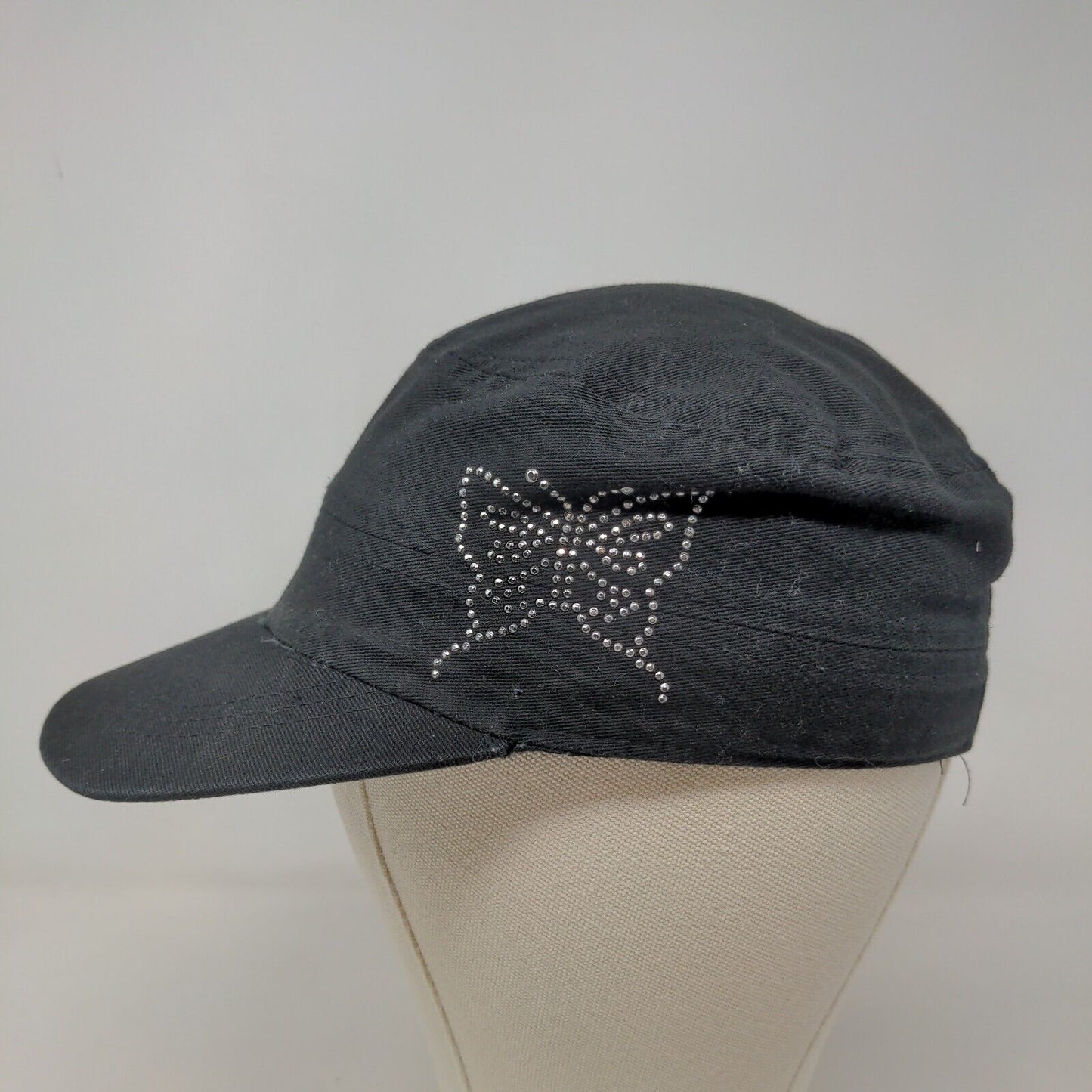 Unbranded Women's Cadet Cap Black Rhinestone Butterfly Logo Cute