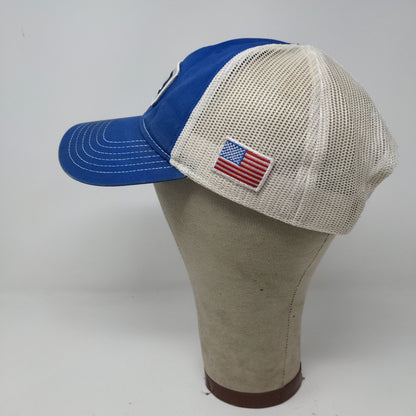 BEC Snapback Meshback Hat Embroidered Logo American Flag Blue White