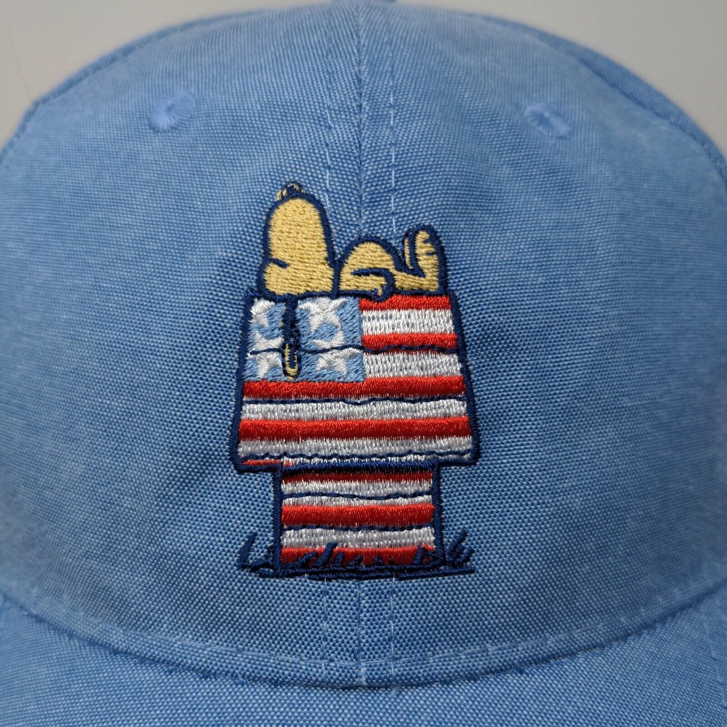 Peanuts Men's Strapback Hat Blue OSFM Embroidered Snoopy Logo Patriotic