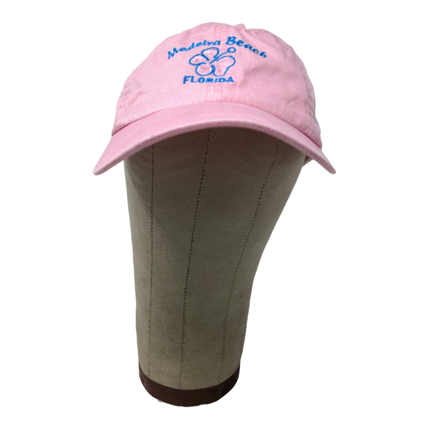 Maderia Beach, FL Strapback Hat Pink Flower Embroidered Spell Out