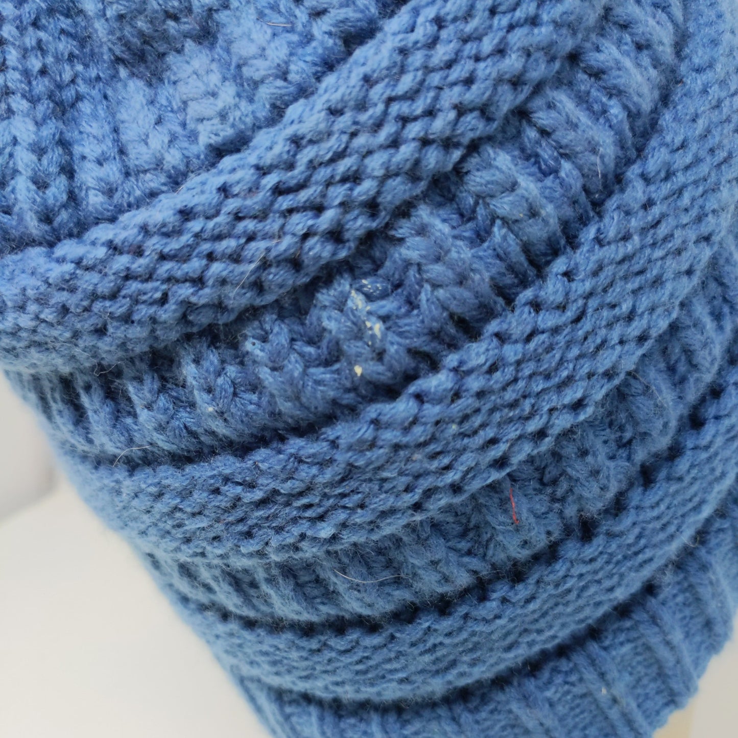 C.C. Exclusives Cable Knit Beanie Hat Blue Patch Logo 100% Acrylic