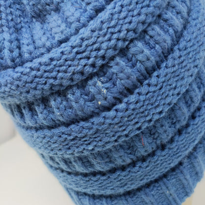 C.C. Exclusives Cable Knit Beanie Hat Blue Patch Logo 100% Acrylic