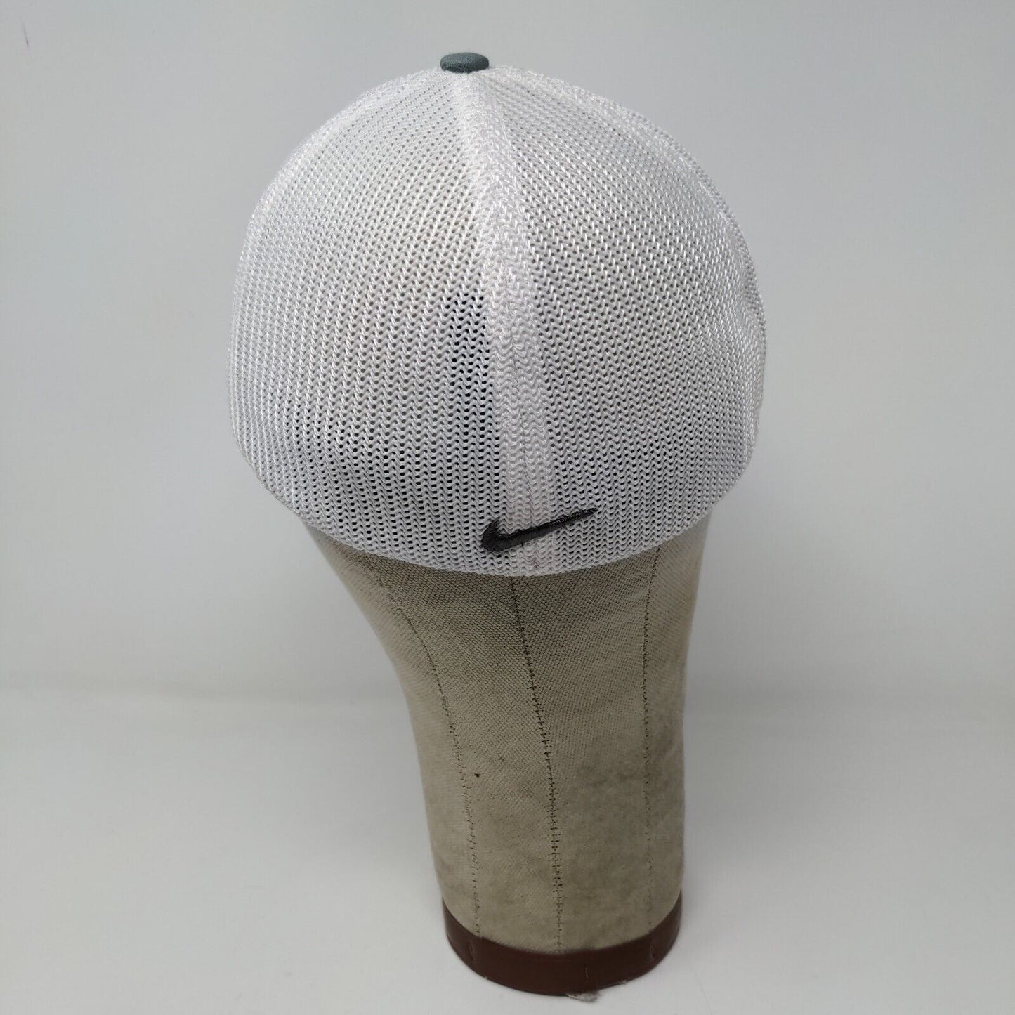 Nike Golf Hat Gray White Size S/M Mesh Back Embroidered Swoosh Logo