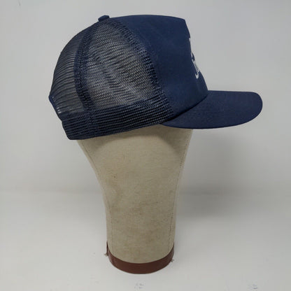 Joe's Junction Blue Snapback Meshback Hat Cap Made in USA Embroidered Spell Out