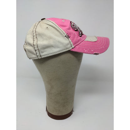 Womens Jason Aldean Strapback Hat Pink & Tan Distressed Embroidered Country OSFA