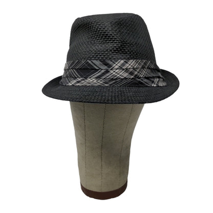 Black Rivet Brand 100% Paper Hat Fedora Size S/M Black Gray Hat Band