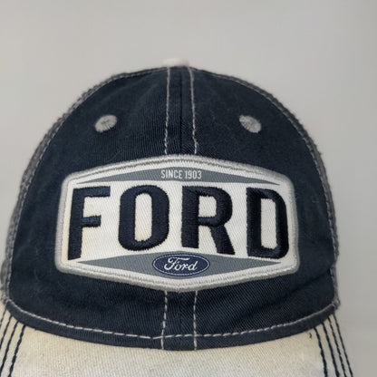 Ford Mens Meshback Snap Back Hat Blue White Embroidered Logo