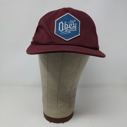 Obey Brand Mens Snapback Hat Size OSFA Red Embroidered Logo Cotton Blend