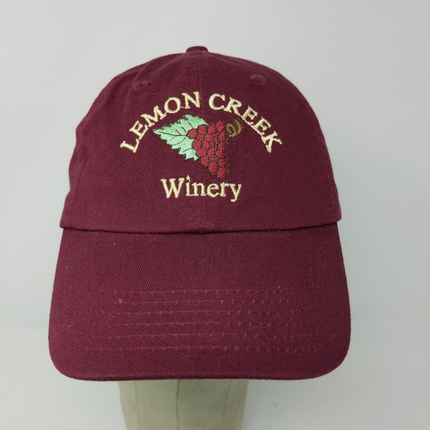 Lemon Creek Winery Slideback Hat Red Adjustable Embroidered Logo Grapes