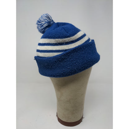 NFL Football Indianapolis Colts Beanie Hat Blue White Striped Pom Pom Patch Logo