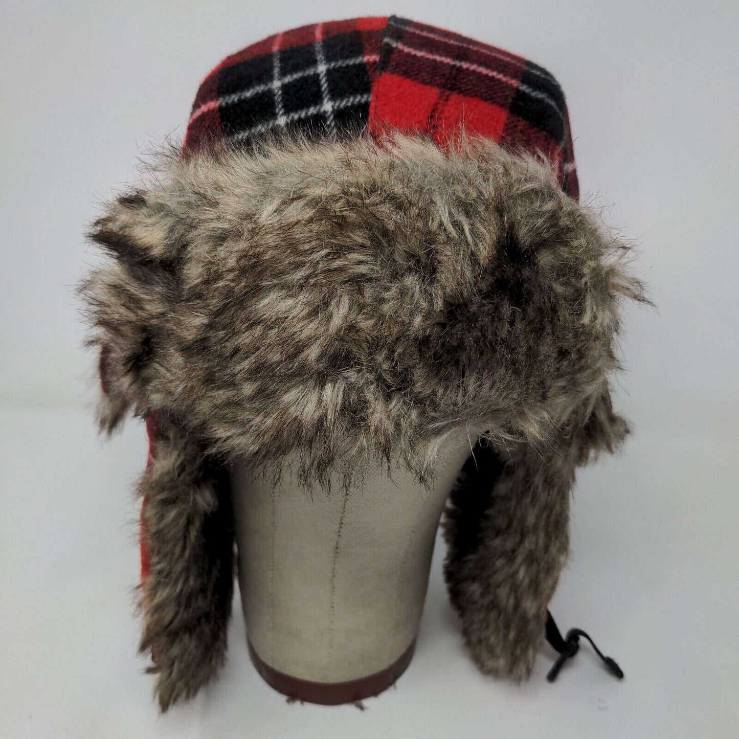 Unbranded Men's Trapper Hat Red Plaid Quilted Lined Vegan Fur Ear Flaps