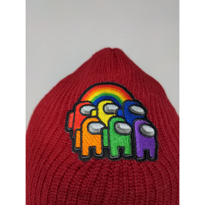 J.X.M.Y. Among Us Beanie Hat Embroidered Logo Rainbow Game Red SUS
