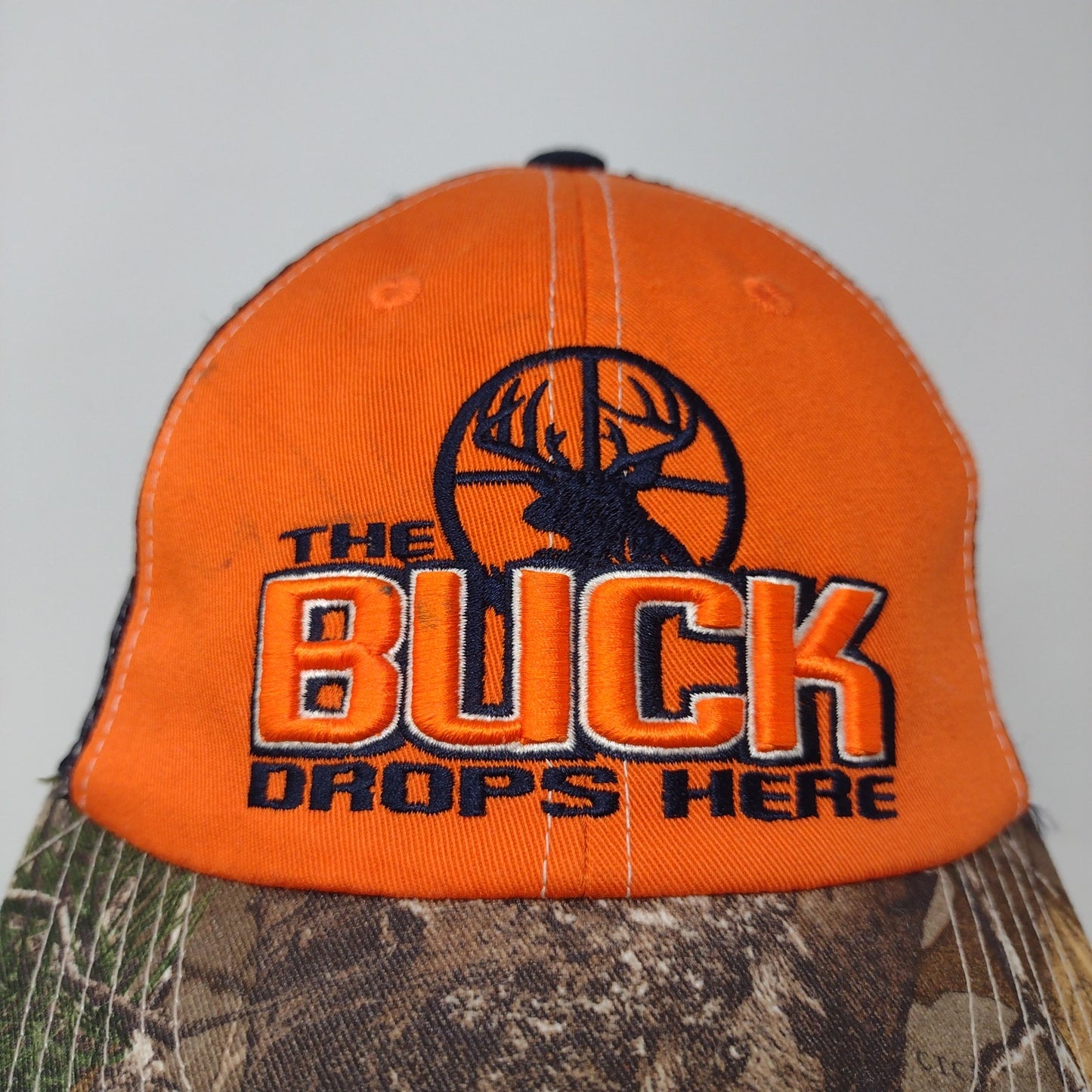 Team Realtree Orange &  Camo Meshback Snapback Hat The Buck Drops Here Hunting