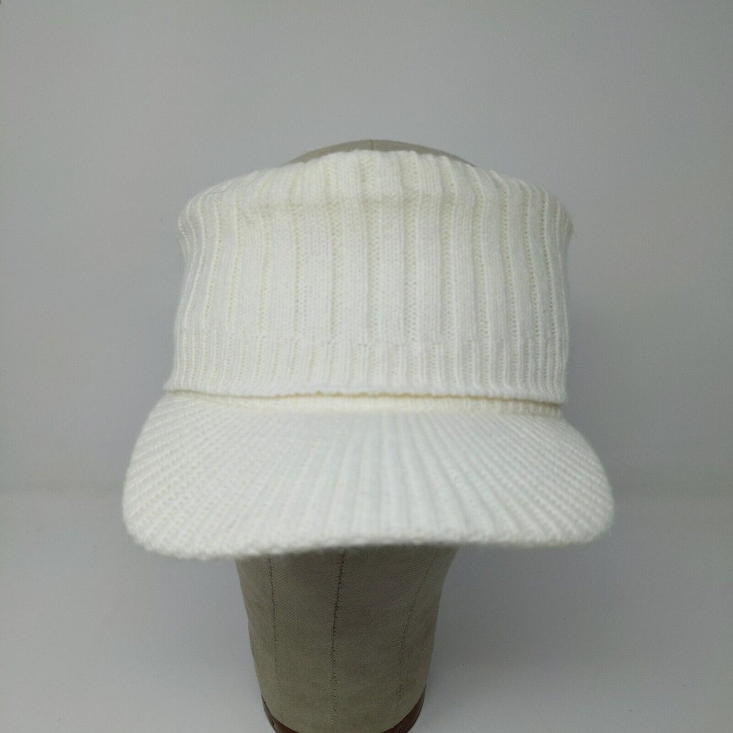 Atlantis USA Cap Visor White Soft Warm Ribbed Knit OSFA Acrylic