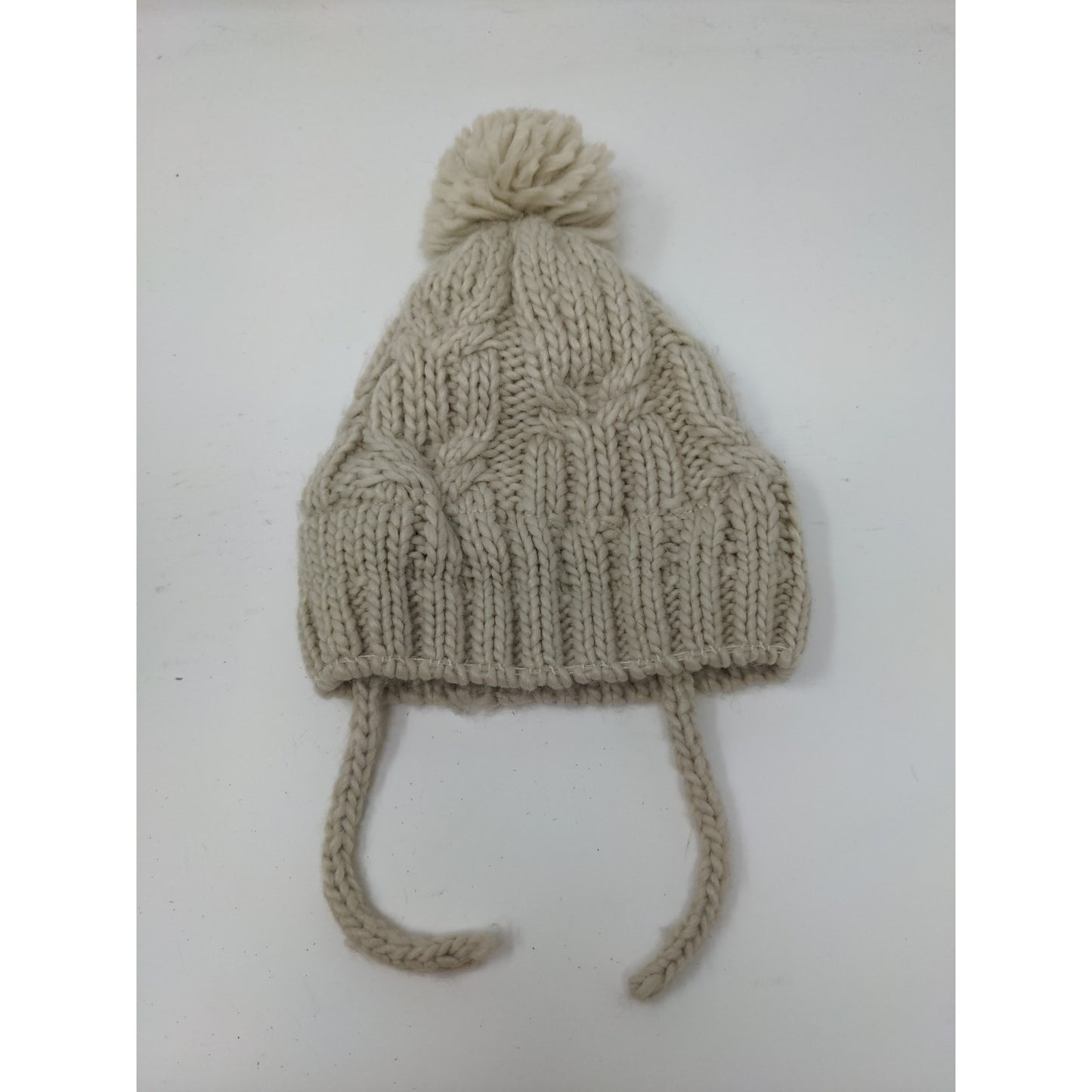 Youth Girls Zara Cable Knit Beanie Hat Pom Pom Cream Chin Ties