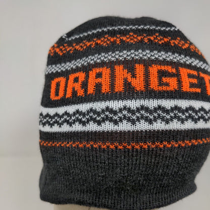 Orange Theory Men's Knit Beanie Hat Gray Fair Isle Striped Acrylic