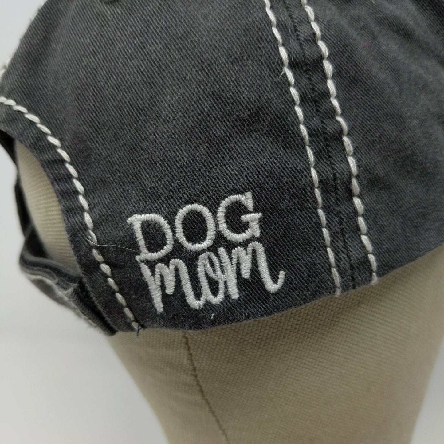 KBETHOS Dog Mom Strapback Hat Distressed Gray Embroidered Patch Logo