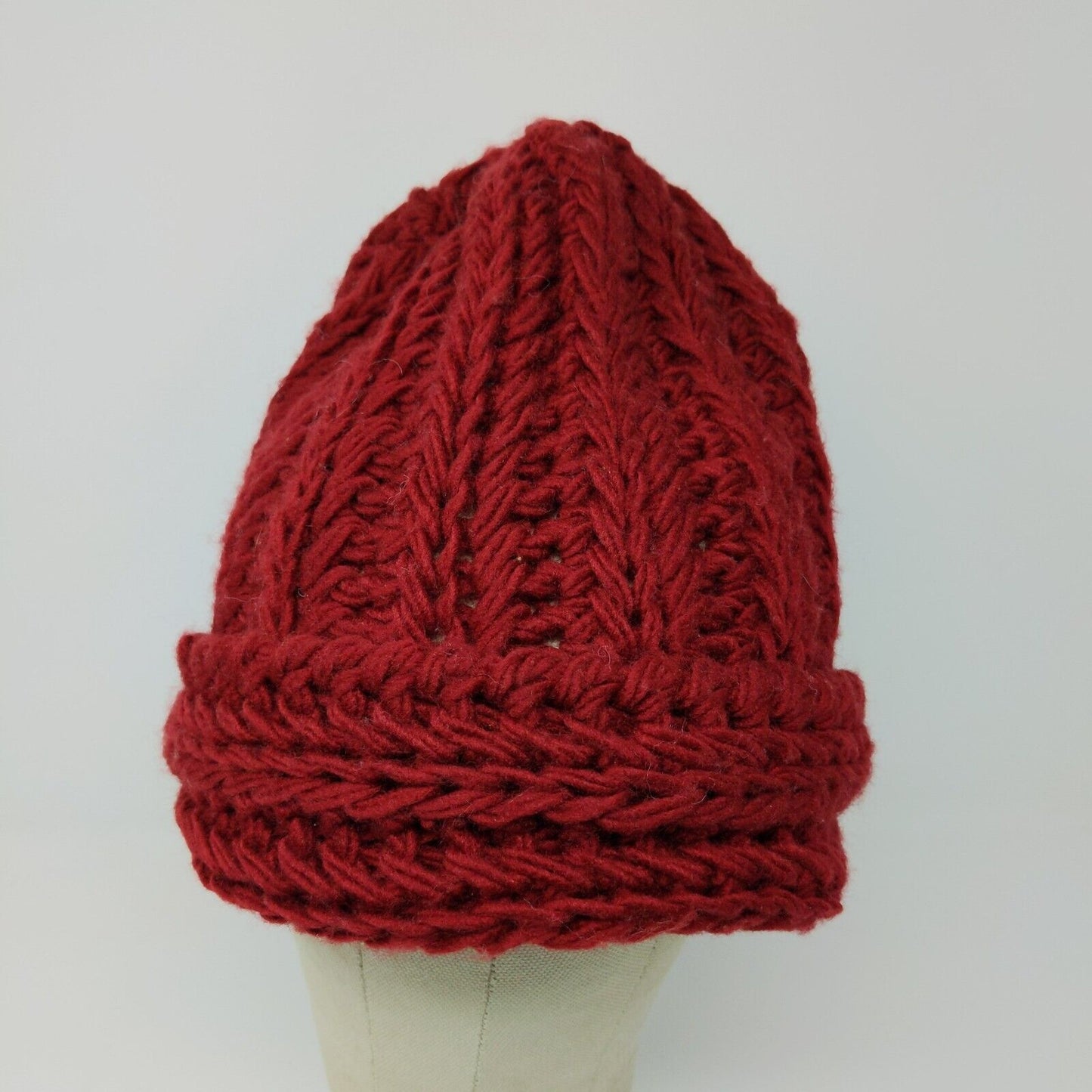 KMart 100% Acrylic Ladies Crochet Beanie Hat Cap Red OSFA Cable Knit