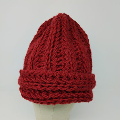 KMart 100% Acrylic Ladies Crochet Beanie Hat Cap Red OSFA Cable Knit
