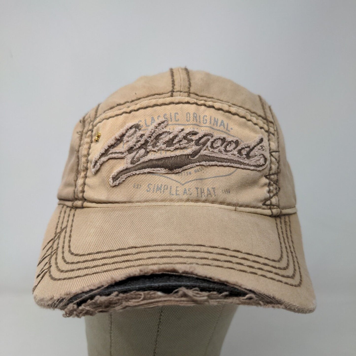 Life is Good Men's Slideback Hat Tan Adjustable Distressed Embroidered Logo