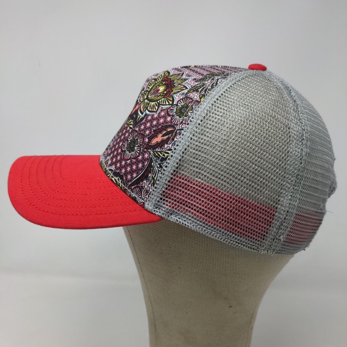 Unbranded Women's Floral Print Snapback Mesh Back Hat Pink Gray Adjustable