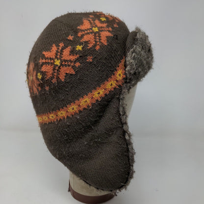 Unbranded Men's Knit Trapper Hat Fair Isle Brown One Size Ear Flaps Vegan Fur