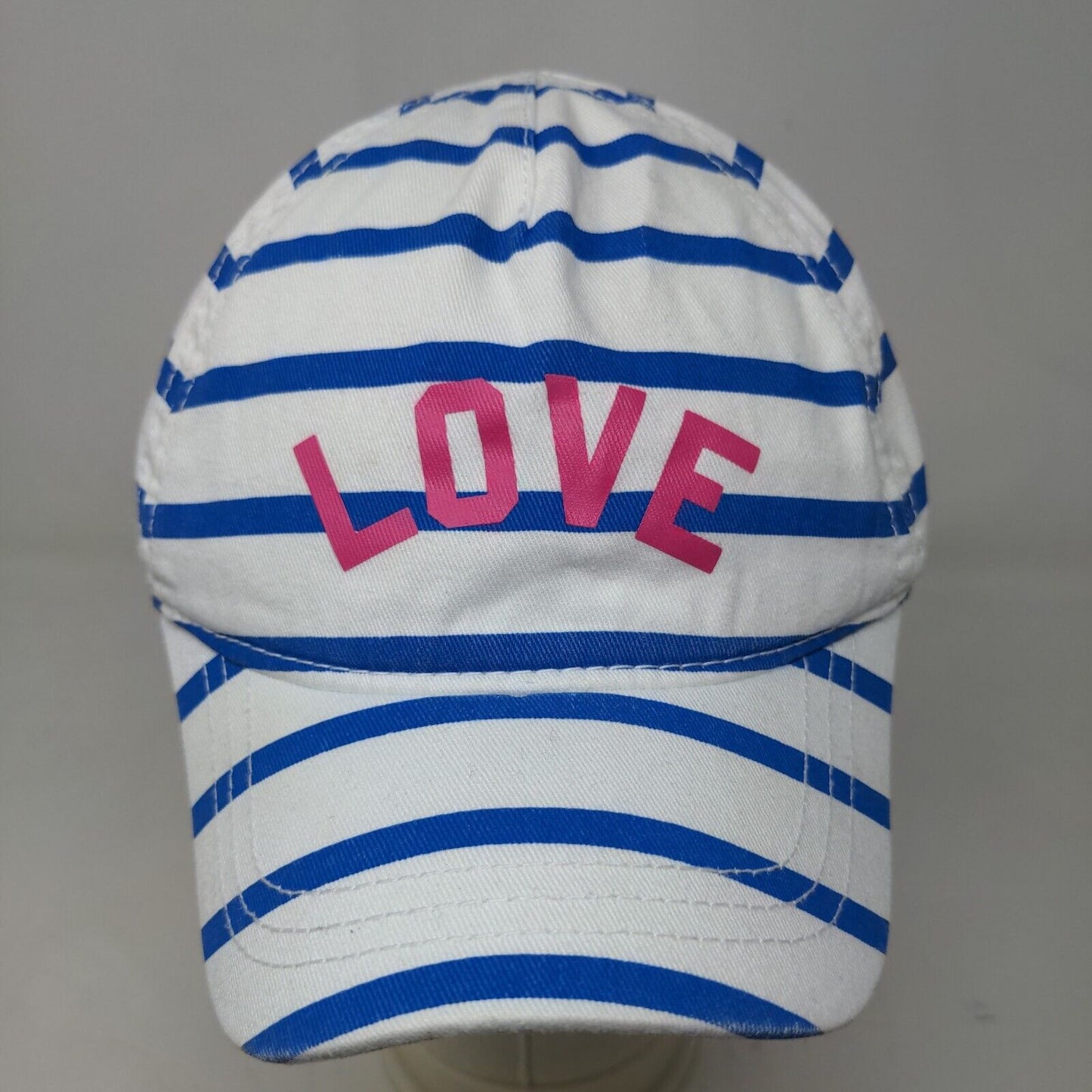 Old Navy Women's Stretchy Hat Blue White Striped Size L Graphic LOVE Logo