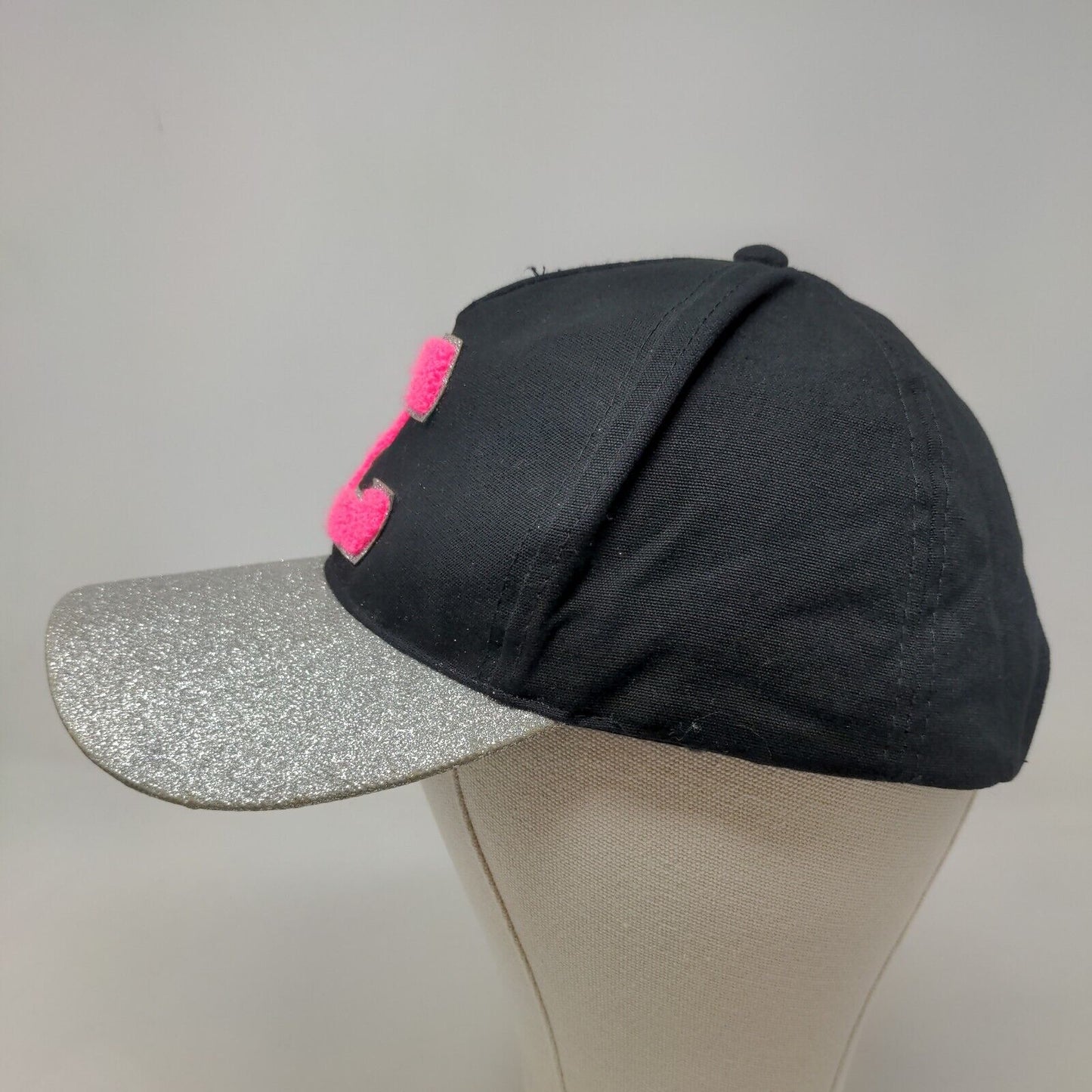 Justice Girl's Strapback Hat Black Size OS Shiny Sparkly Fuzzy C Logo