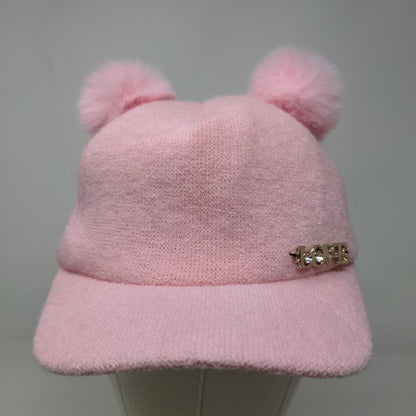 Unbranded Women's Strapback Hat Pink Fleece Fuzzy Pom Poms LOVE Logo