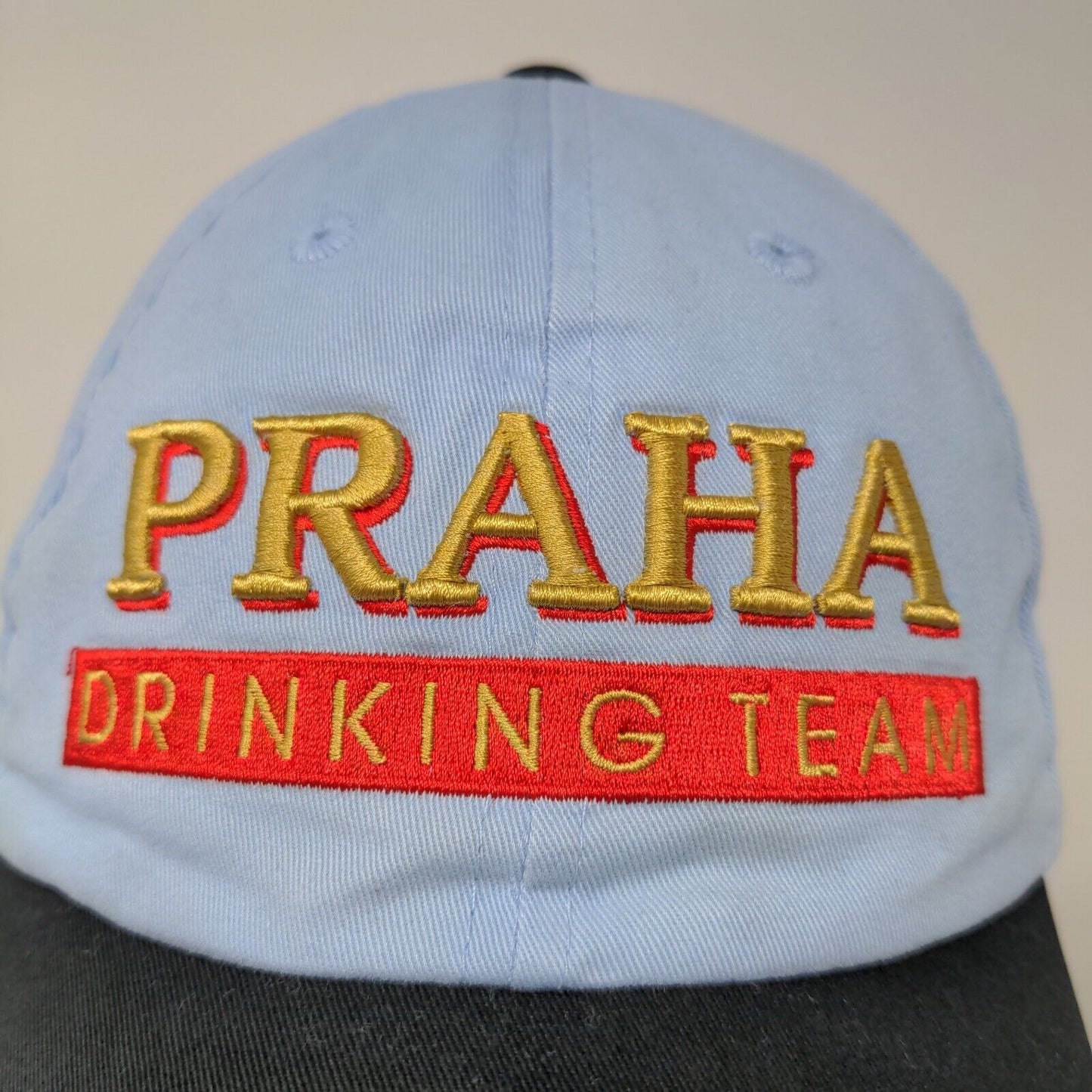 Praha Drinking Tea Men's Strapback Hat Prague Souvenir Embroidered Logo Blue 58