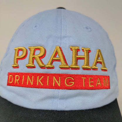 Praha Drinking Tea Men's Strapback Hat Prague Souvenir Embroidered Logo Blue 58