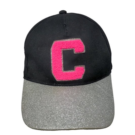 Justice Girl's Strapback Hat Black Size OS Shiny Sparkly Fuzzy C Logo