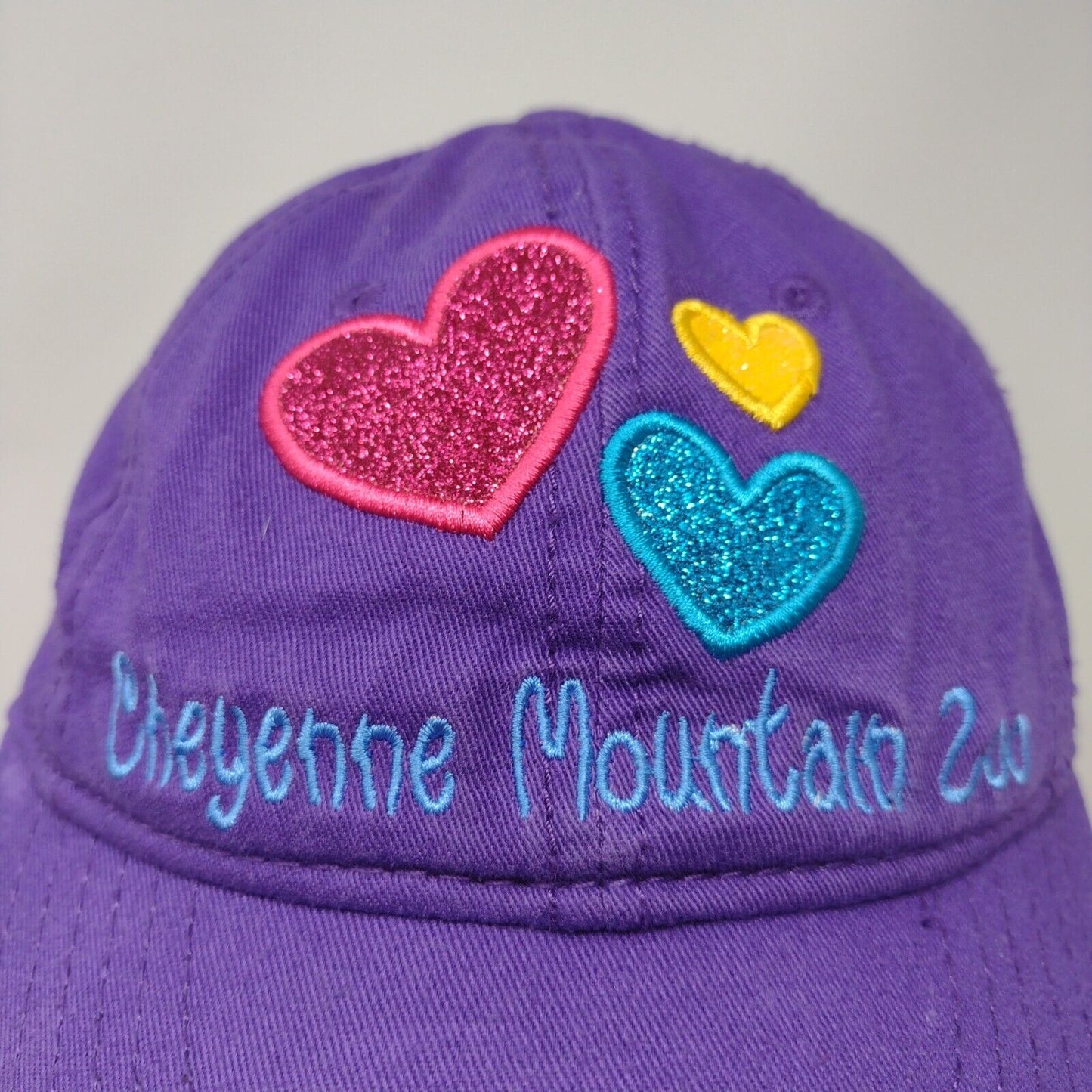 Cheyenne Mountain Zoo Strapback Hat Purple Embroidered Hearts Logo