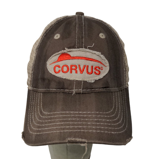 Corvus Bayer Strapback Hat Brown OSFA Farmer Embroidered Logo Distressed