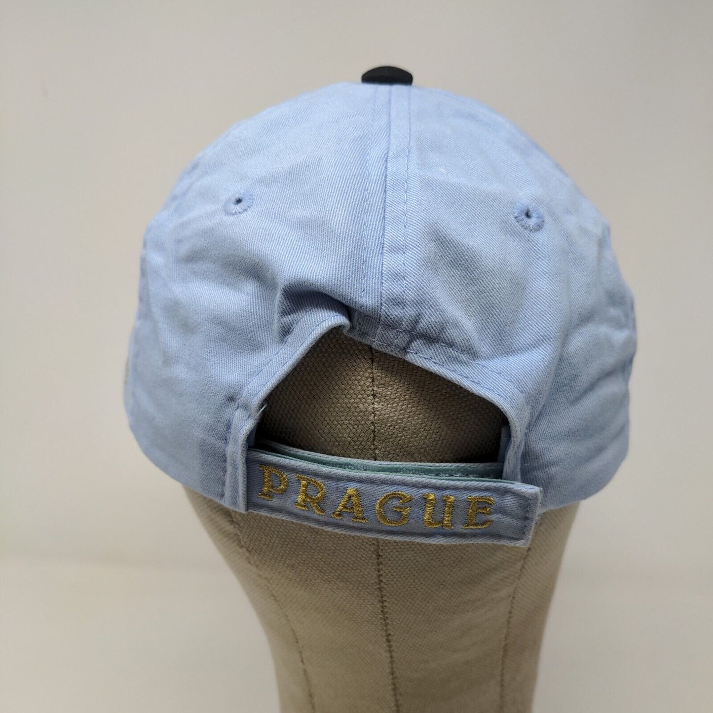 Praha Drinking Tea Men's Strapback Hat Prague Souvenir Embroidered Logo Blue 58
