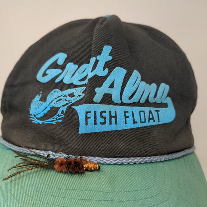 Great Alma Fish Float Snapback Hat Blue OSFA Graphic Spell Out Logo Distressed