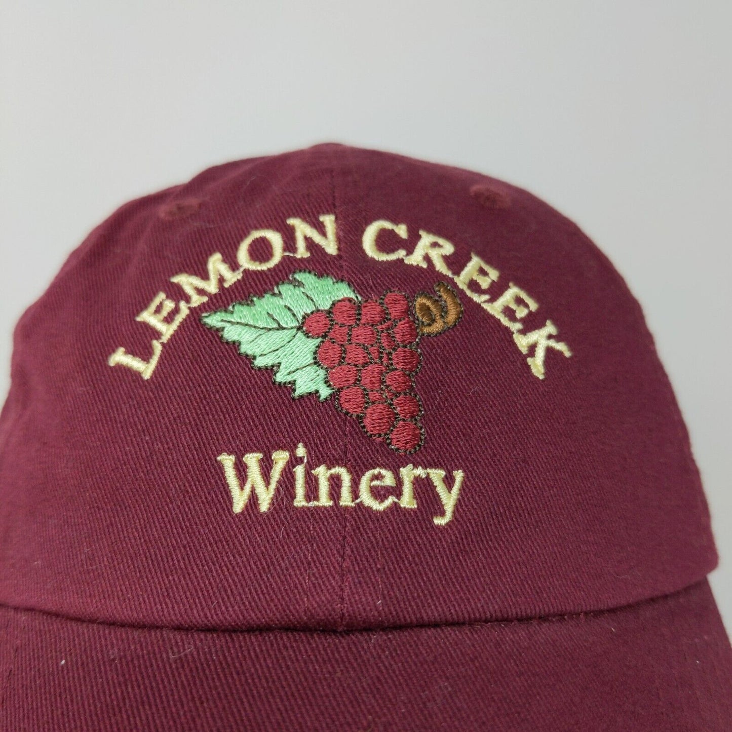 Lemon Creek Winery Slideback Hat Red Adjustable Embroidered Logo Grapes