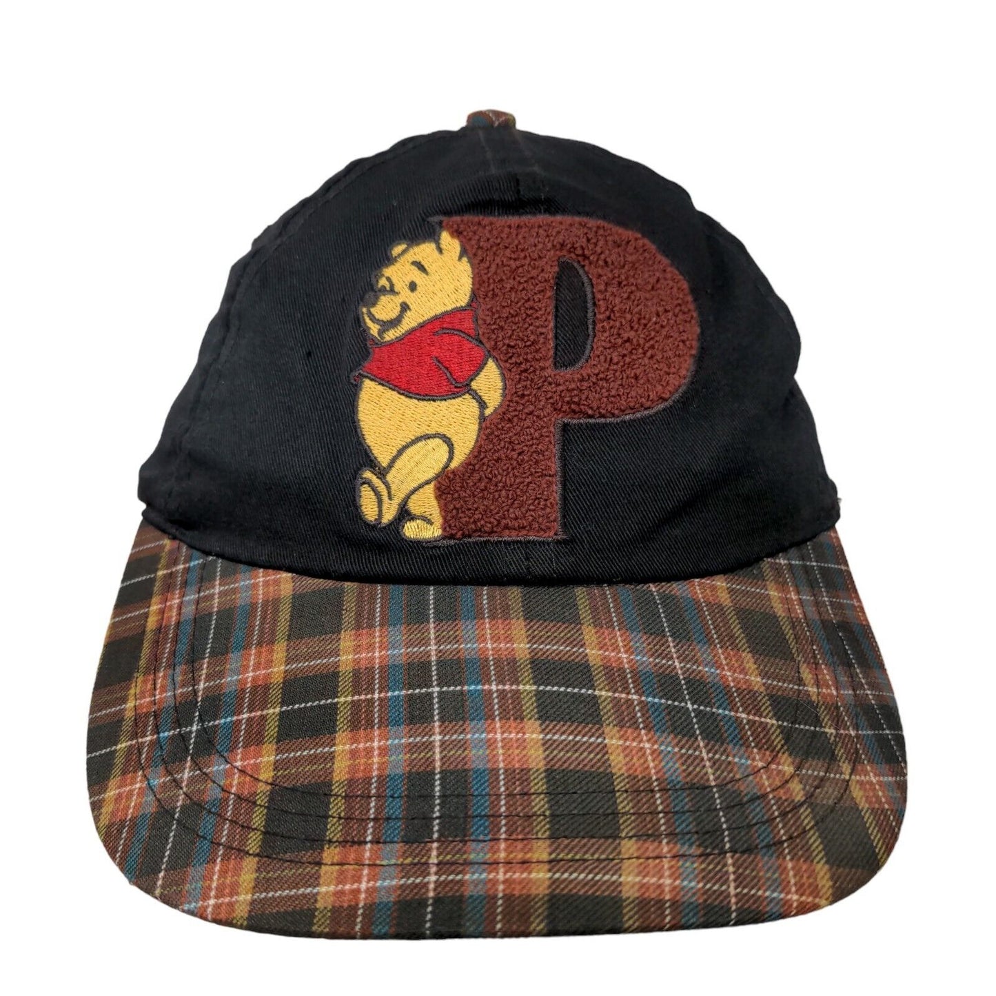 Winnie The Pooh Women's Stretchy Hat Black & Plaid Embroidered Logo