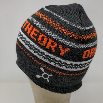 Orange Theory Men's Knit Beanie Hat Gray Fair Isle Striped Acrylic