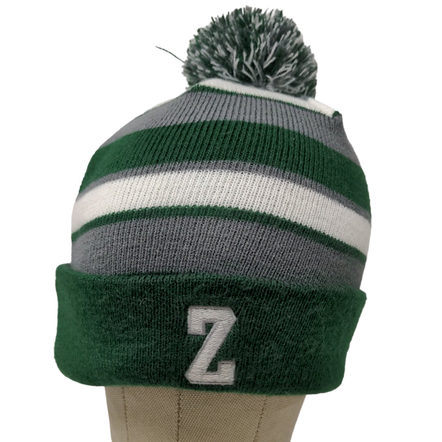 Holloway Men's Beanie Cap Hat Green Gray Striped OSFM Embroidered Z Logo