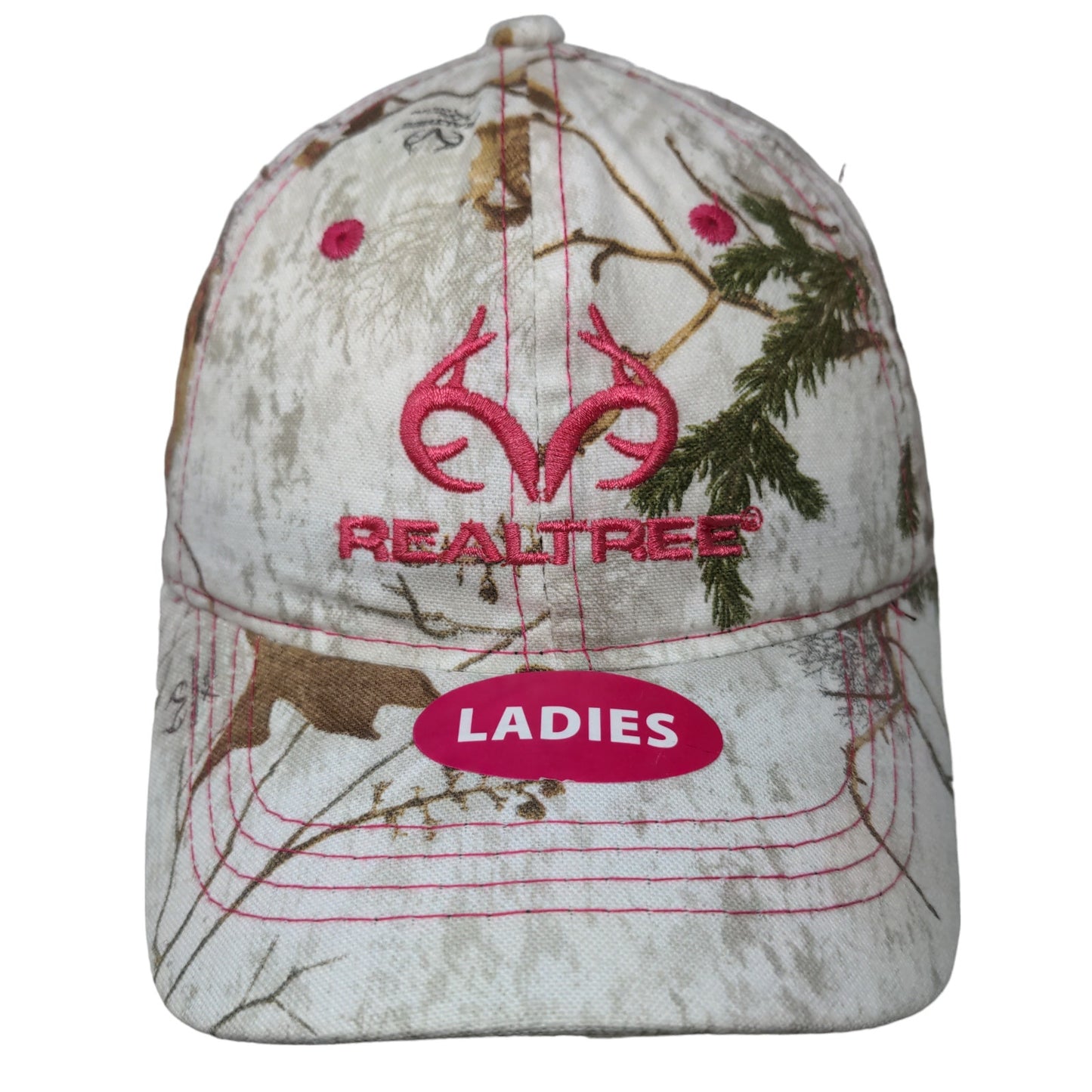 Realtree Women's Strapback Hat Winter Camo Embroidered Logo Pink