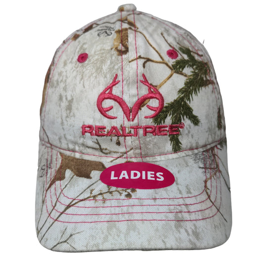 Realtree Women's Strapback Hat Winter Camo Embroidered Logo Pink