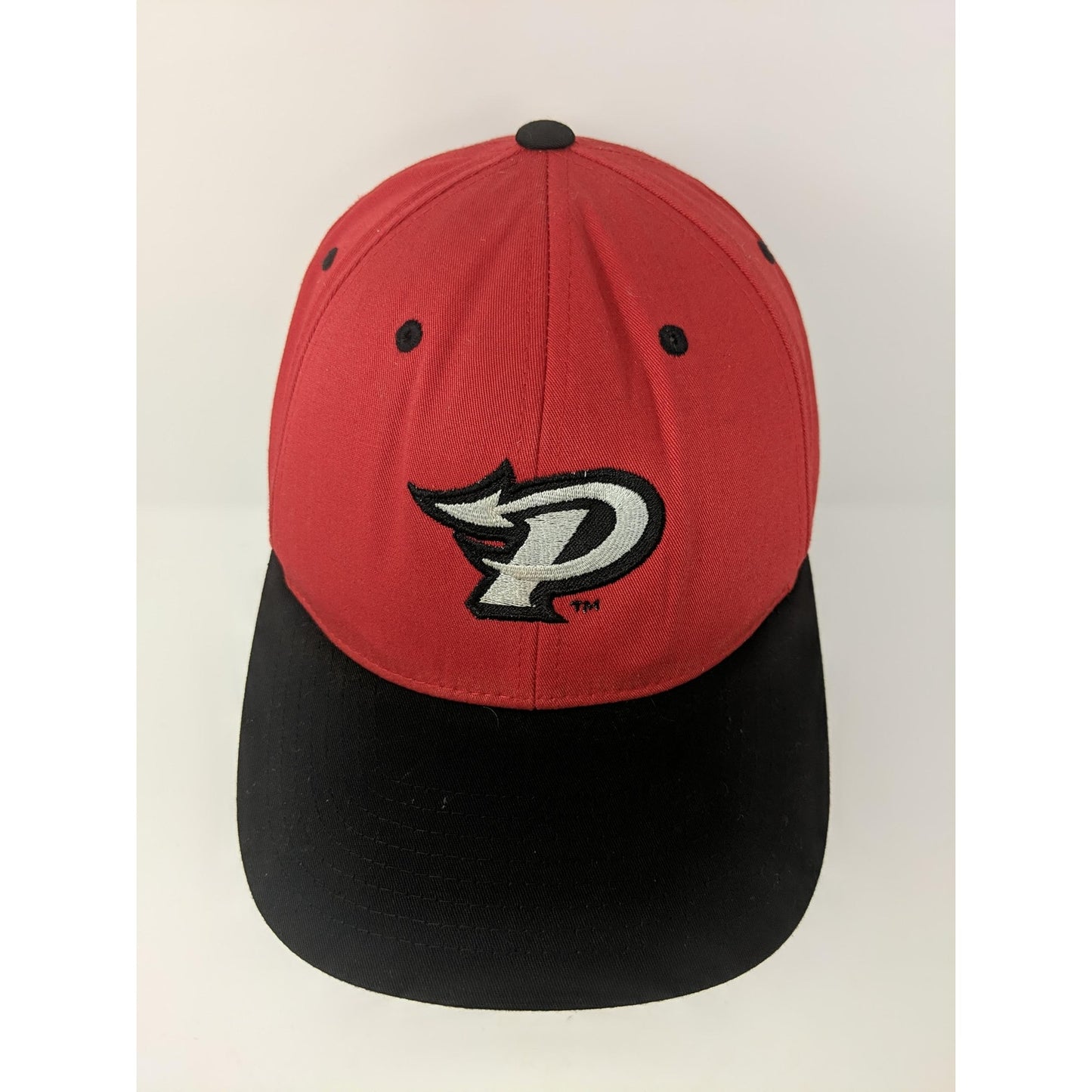 Pacific Headwear 302C Pro Model Strapback Hat Embroidered P Logo Red & Black