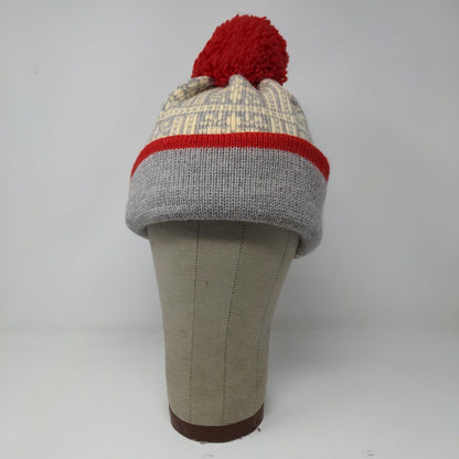 KiPi of Maine Beanie Hat Pom Pom Gray Red Warm Soft Made in USA