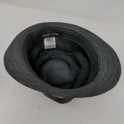 Black Rivet Brand 100% Paper Hat Fedora Size S/M Black Gray Hat Band