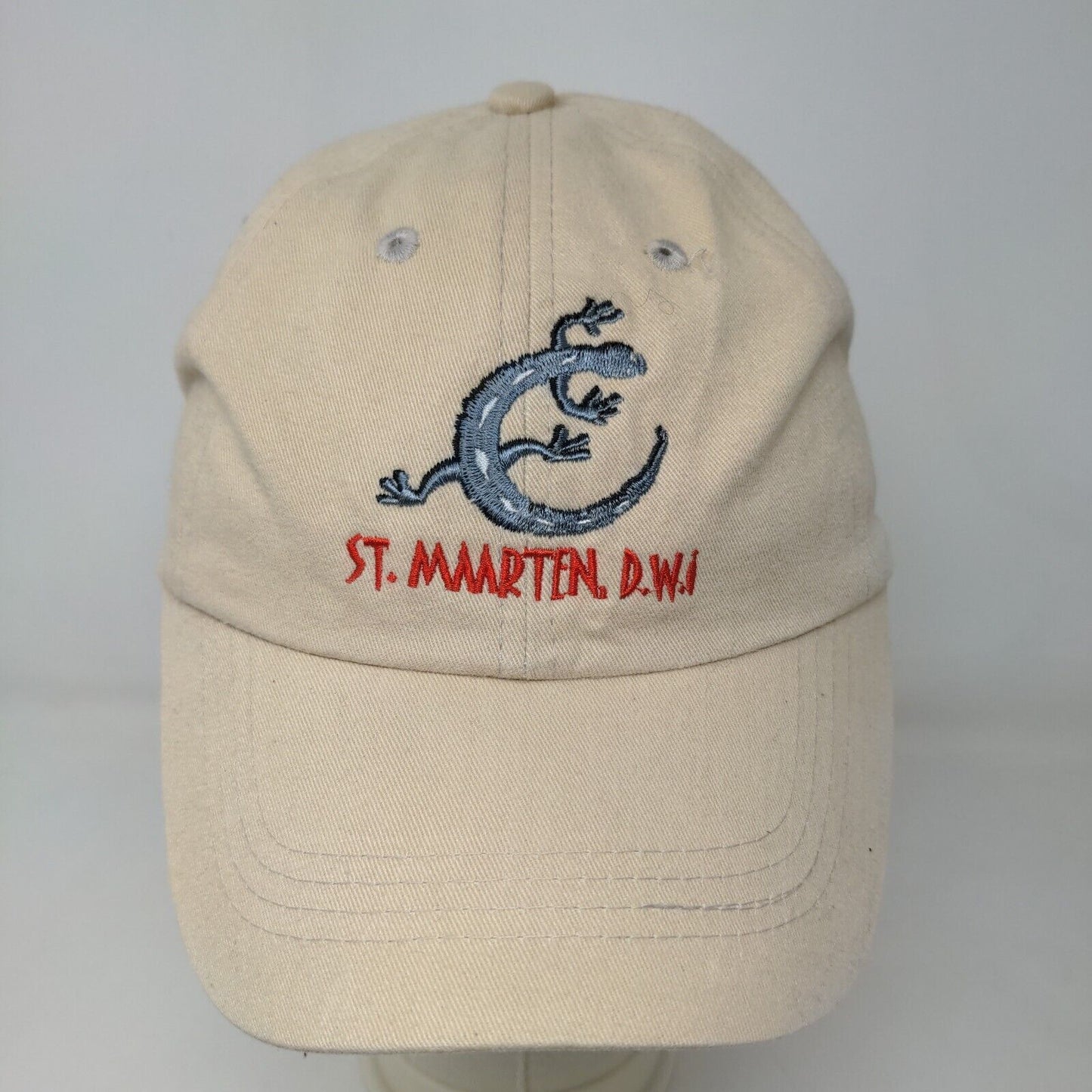 St. Maarten D.W.I Men's Strapback Hat Tan Adjustable Embroidered Lizard Logo