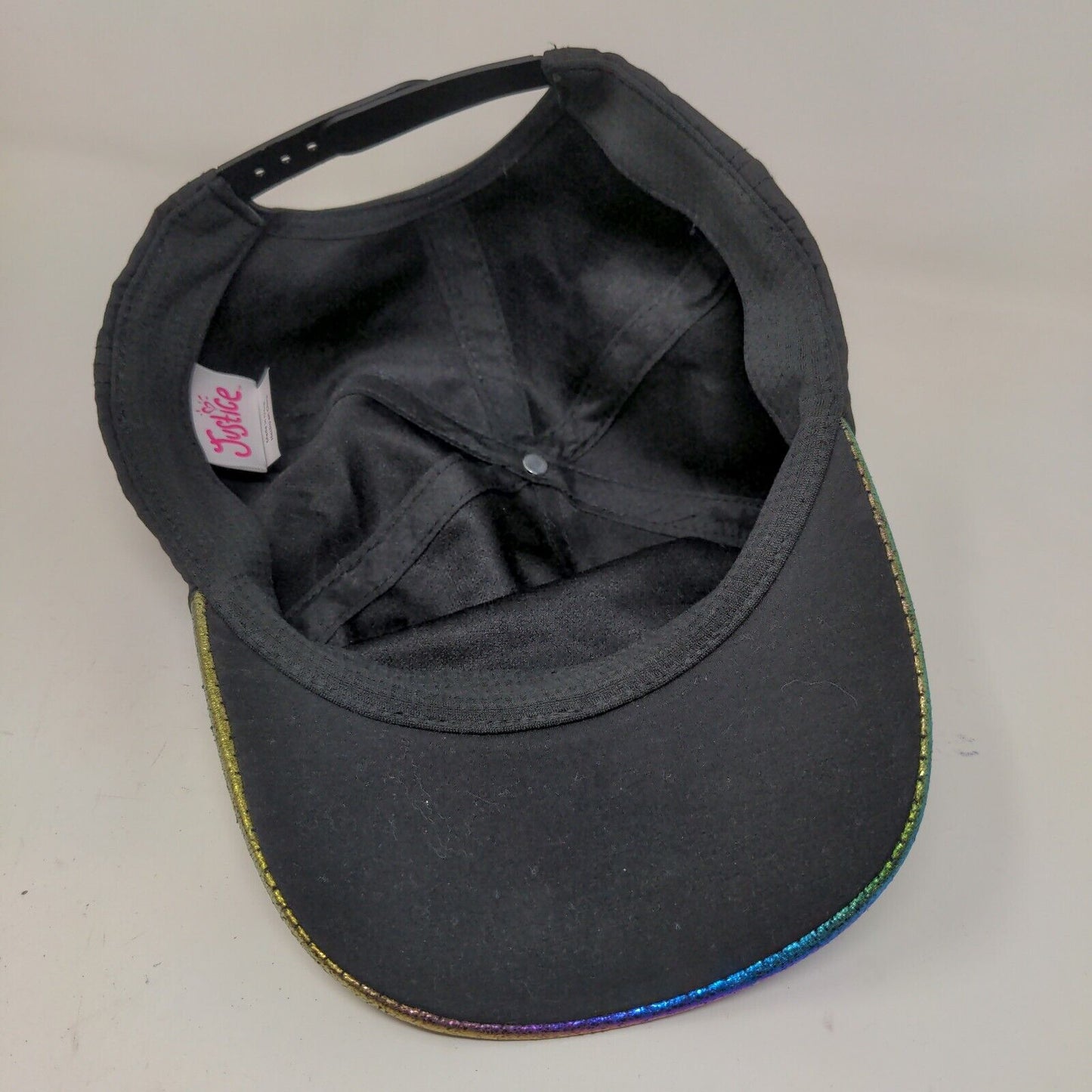 Justice Girl's Snapback Hat Black OSFM Rainbow Bill Graphic Adjustable