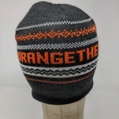 Orange Theory Men's Knit Beanie Hat Gray Fair Isle Striped Acrylic
