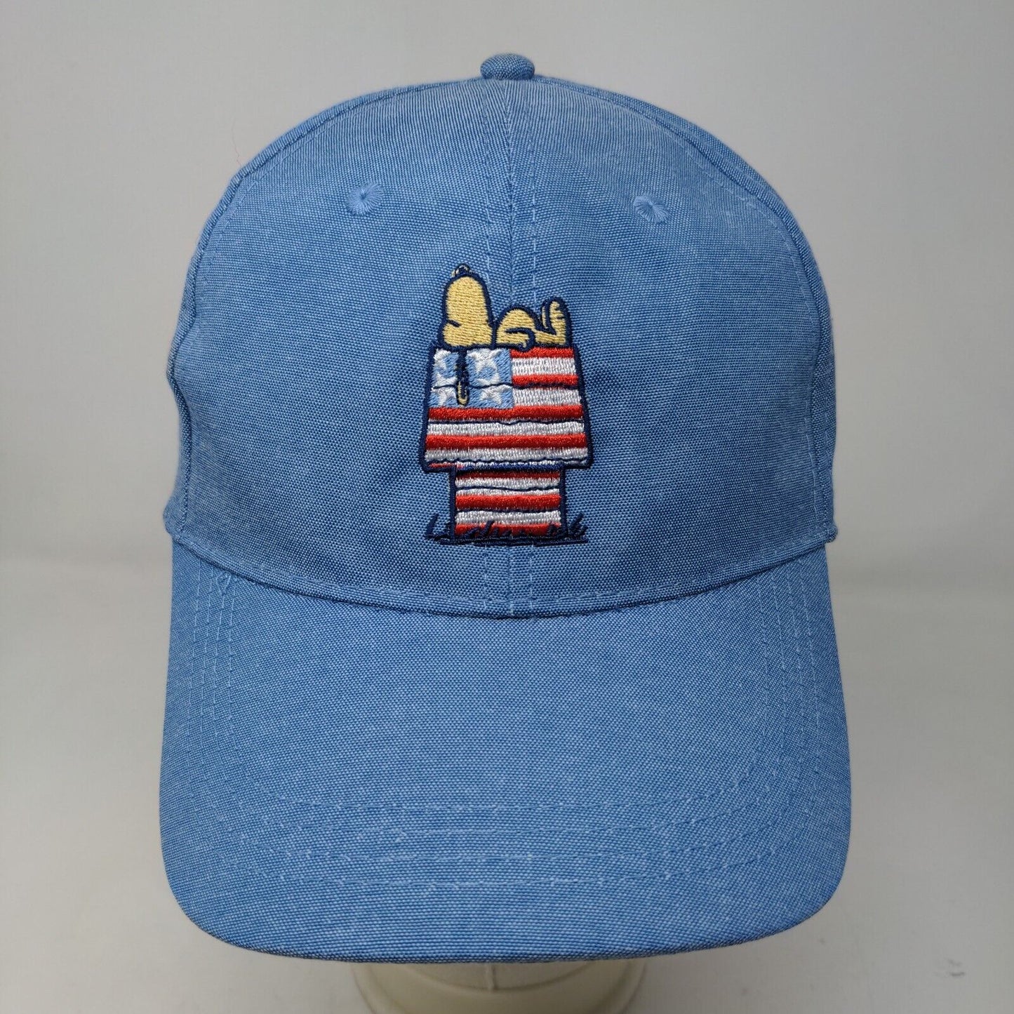 Peanuts Men's Strapback Hat Blue OSFM Embroidered Snoopy Logo Patriotic